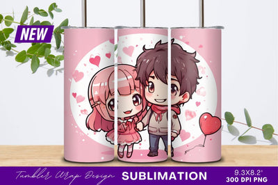 Cute couple valentine chibi illustration tumbler png Sublimation Regulrcrative 