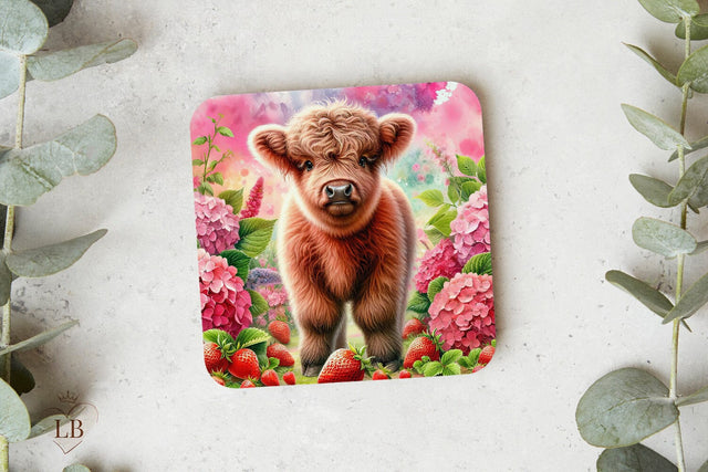 Cute Cow Coaster Sublimation, Whimsical Square Coaster PNG Sublimation BijouBay 