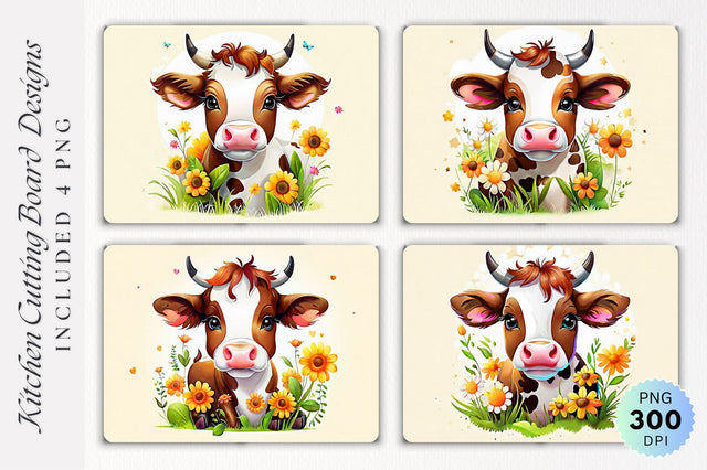 Cute Cow Cutting Board PNG Design Sublimation Regulrcrative 