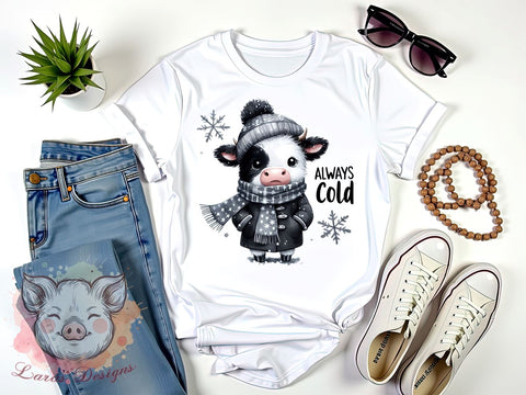 Cute Cow Design, Funny Cow PNG, Sarcastic Art, Sublimation Download, Always Cold, Digital Download, Printable Cow, Farm Animal Humor Sublimation Lara' s Designs 