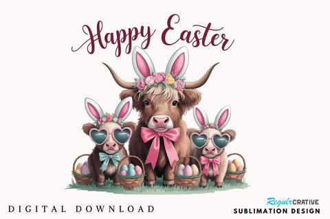 Cute Cow Easter PNG Retro Easter Sublimation Design Sublimation Regulrcrative 