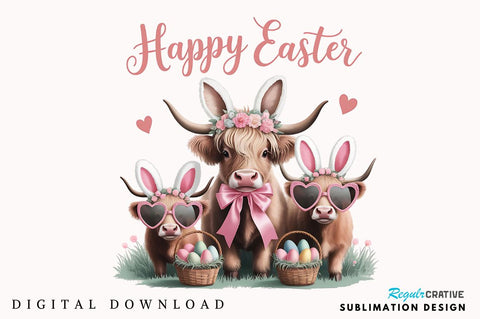 Cute Cow Easter PNG Retro Easter Sublimation Design Sublimation Regulrcrative 