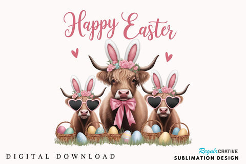Cute Cow Easter PNG Retro Easter Sublimation Design Sublimation Regulrcrative 