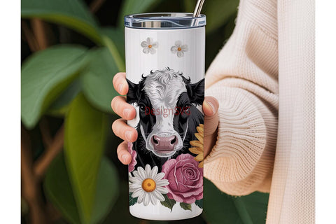 Cute Cow Floral 20oz Tumbler Wrap Sublimation DesignSVG 
