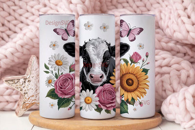 Cute Cow Floral 20oz Tumbler Wrap Sublimation DesignSVG 