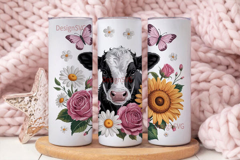 Cute Cow Floral 20oz Tumbler Wrap Sublimation DesignSVG 