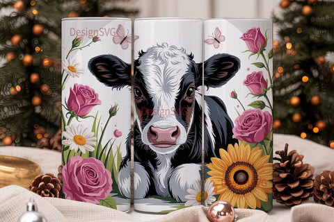 Cute Cow Floral 20oz Tumbler Wrap Sublimation DesignSVG 
