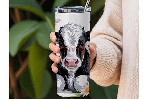 Cute Cow Floral 20oz Tumbler Wrap Sublimation DesignSVG 