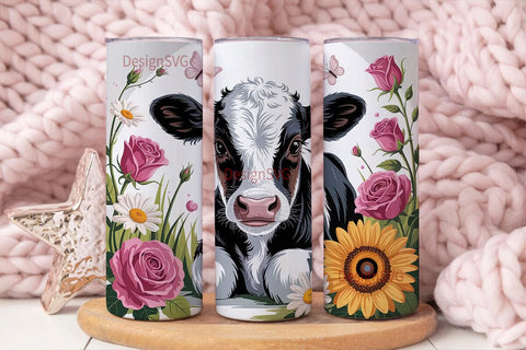 Cute Cow Floral 20oz Tumbler Wrap Sublimation DesignSVG 