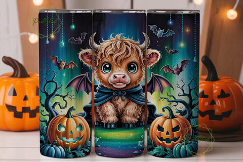 Cute Cow Halloween Pumpkin Skinny PNG Sublimation PixelChick 