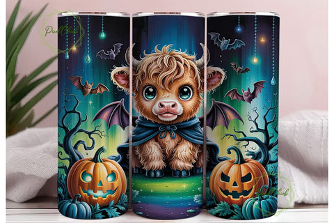 Cute Cow Halloween Pumpkin Skinny PNG Sublimation PixelChick 