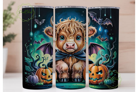 Cute Cow Halloween Pumpkin Skinny PNG Sublimation PixelChick 