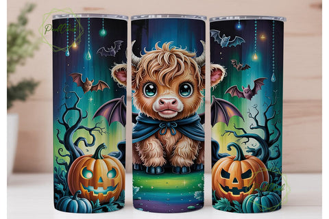 Cute Cow Halloween Pumpkin Skinny PNG Sublimation PixelChick 