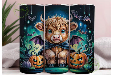 Cute Cow Halloween Pumpkin Skinny PNG Sublimation PixelChick 