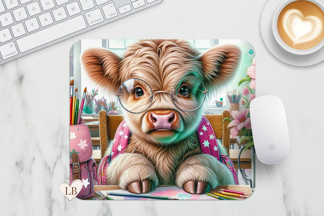 Cute Cow Mouse Pad - School Mousepad PNG Sublimation BijouBay 
