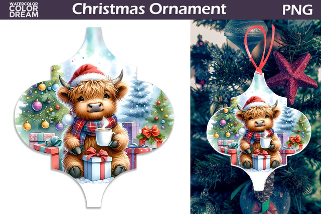 Cute Cow Ornament | Arabesque Christmas Ornament Sublimation WatercolorColorDream 