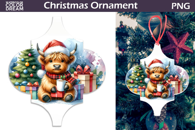 Cute Cow Ornament | Arabesque Christmas Ornament Sublimation WatercolorColorDream 