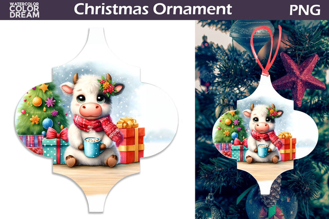 Cute Cow Ornament | Arabesque Christmas Ornament Sublimation WatercolorColorDream 