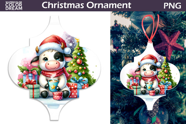 Cute Cow Ornament | Arabesque Christmas Ornament Sublimation WatercolorColorDream 