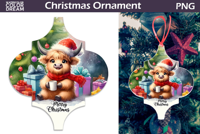 Cute Cow Ornament | Arabesque Christmas Ornament Sublimation WatercolorColorDream 