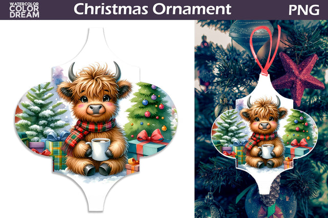 Cute Cow Ornament | Arabesque Christmas Ornament Sublimation WatercolorColorDream 