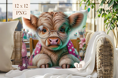 Cute Cow Pillow Sublimation - Highland Cow Pillow Cover PNG Sublimation BijouBay 