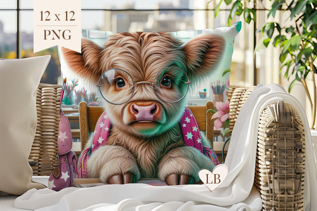 Cute Cow Pillow Sublimation - Highland Cow Pillow Cover PNG Sublimation BijouBay 