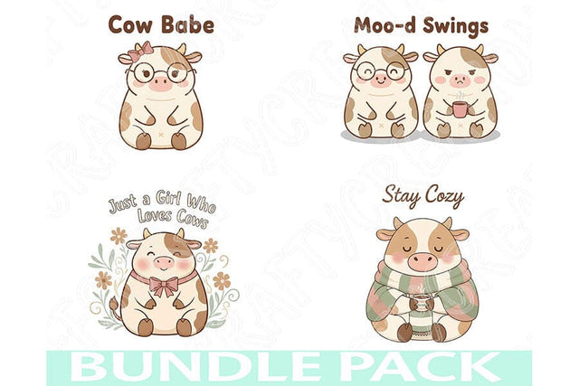 Cute Cow Png Bundle, Cow Sublimation Designs, Cozy Cow Png Set, Farm Cow Clipart, Funny Cow Quotes Png, Cow Lover Bundle, Moo-d Swings Png SVG TiffsCraftyCreations 