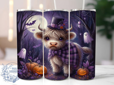 Cute Cow Pumpkin Halloween Tumbler Wrap, Highlands Cow Wrap, Spooky Ghost Cup, Pumpkin Halloween Design, 20Oz Sublimation Wrap, Fall Cow Drinkware, Halloween Farmhouse Tumbler Sublimation ToriDesigns 