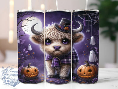 Cute Cow Pumpkin Halloween Tumbler Wrap, Highlands Cow Wrap, Spooky Ghost Cup, Pumpkin Halloween Design, 20Oz Sublimation Wrap, Fall Cow Drinkware, Halloween Farmhouse Tumbler Sublimation ToriDesigns 
