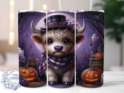 Cute Cow Pumpkin Halloween Tumbler Wrap, Highlands Cow Wrap, Spooky Ghost Cup, Pumpkin Halloween Design, 20Oz Sublimation Wrap, Fall Cow Drinkware, Halloween Farmhouse Tumbler Sublimation ToriDesigns 
