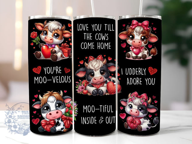 Cute Cow Valentine 20oz Skinny Tumbler, Valentines Day Tumbler Png, Straight & Tapered Tumbler Wrap, Instant Digital Download Sublimation ToriDesigns 