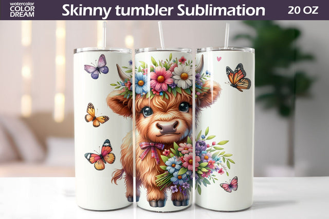 Cute Cow Wildflowers Tumbler | Cow Flowers Tumbler Sublimation WatercolorColorDream 