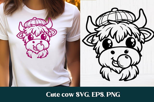 Cute cow with bubble SVG | Animal SVG | Highland cow SVG SVG Svetana Studio 