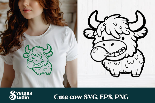 Cute cow with bubble SVG | Animal SVG | Highland cow SVG SVG Svetana Studio 