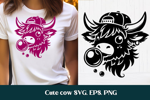 Cute cow with bubble SVG | Animal SVG | Highland cow SVG SVG Svetana Studio 