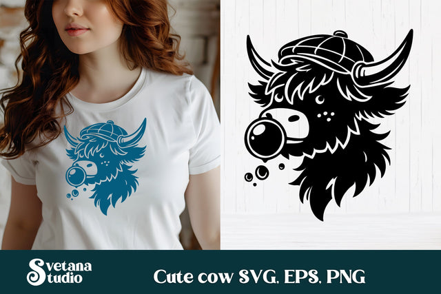 Cute cow with bubble SVG | Animal SVG | Highland cow SVG SVG Svetana Studio 