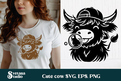 Cute cow with bubble SVG | Animal SVG | Highland cow SVG SVG Svetana Studio 