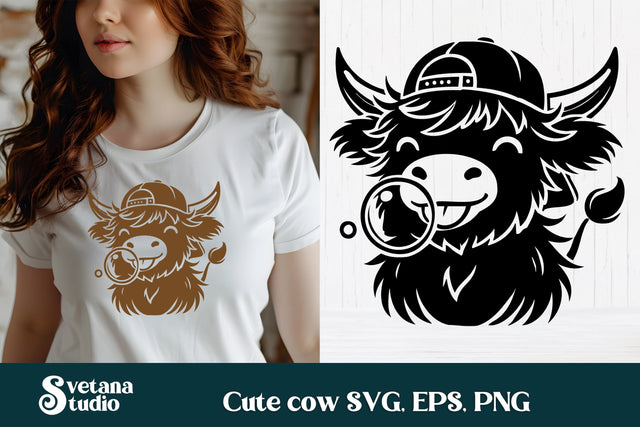 Cute cow with bubble SVG | Animal SVG | Highland cow SVG SVG Svetana Studio 