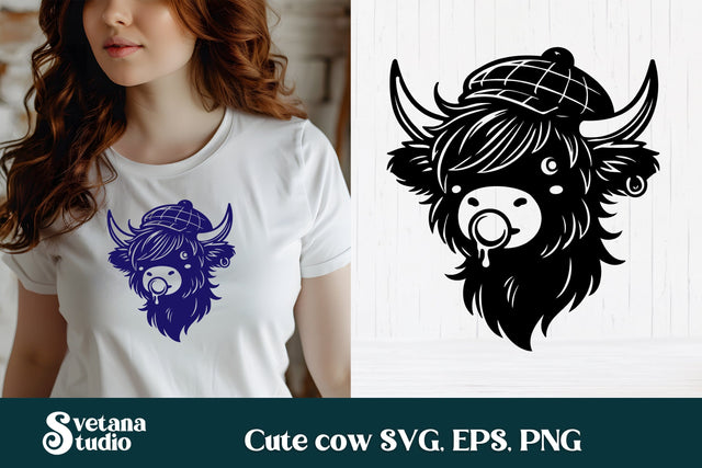 Cute cow with bubble SVG | Animal SVG | Highland cow SVG SVG Svetana Studio 
