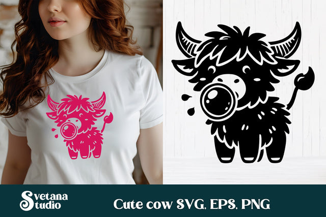 Cute cow with bubble SVG | Animal SVG | Highland cow SVG SVG Svetana Studio 