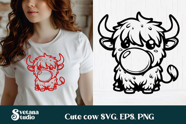 Cute cow with bubble SVG | Animal SVG | Highland cow SVG SVG Svetana Studio 