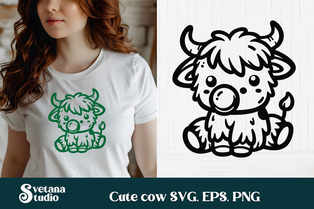 Cute cow with bubble SVG | Animal SVG | Highland cow SVG SVG Svetana Studio 