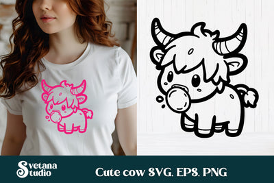 Cute cow with bubble SVG | Animal SVG | Highland cow SVG SVG Svetana Studio 