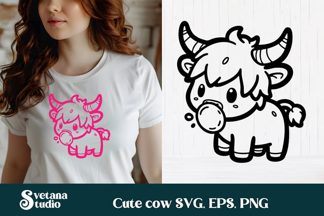 Cute cow with bubble SVG | Animal SVG | Highland cow SVG SVG Svetana Studio 