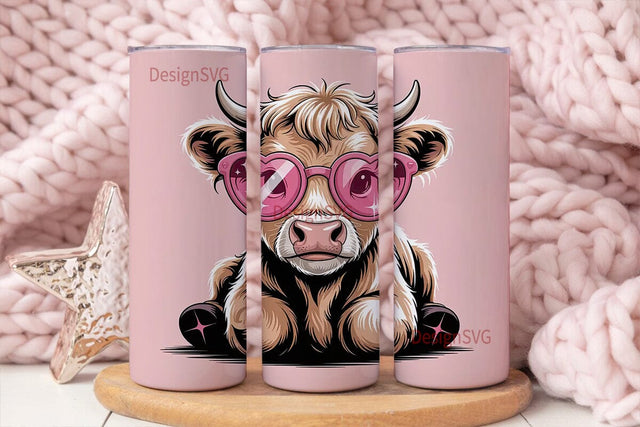 Cute Cow with Heart Glasses 20oz Sublimation DesignSVG 