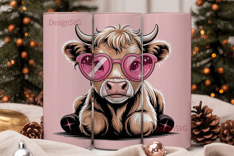 Cute Cow with Heart Glasses 20oz Sublimation DesignSVG 