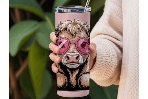 Cute Cow with Heart Glasses 20oz Sublimation DesignSVG 