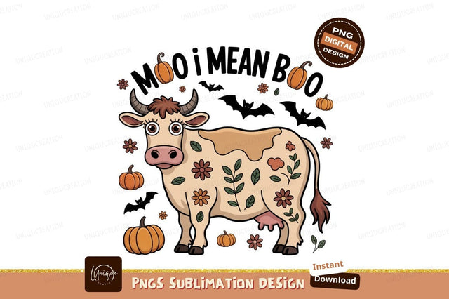 Cute cow with pumpkins and flowers autumn fall Sublimation Designangry 