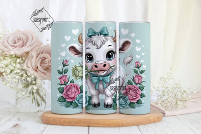 Cute Cow with Roses Tumbler Wrap Sublimation sassyprint 